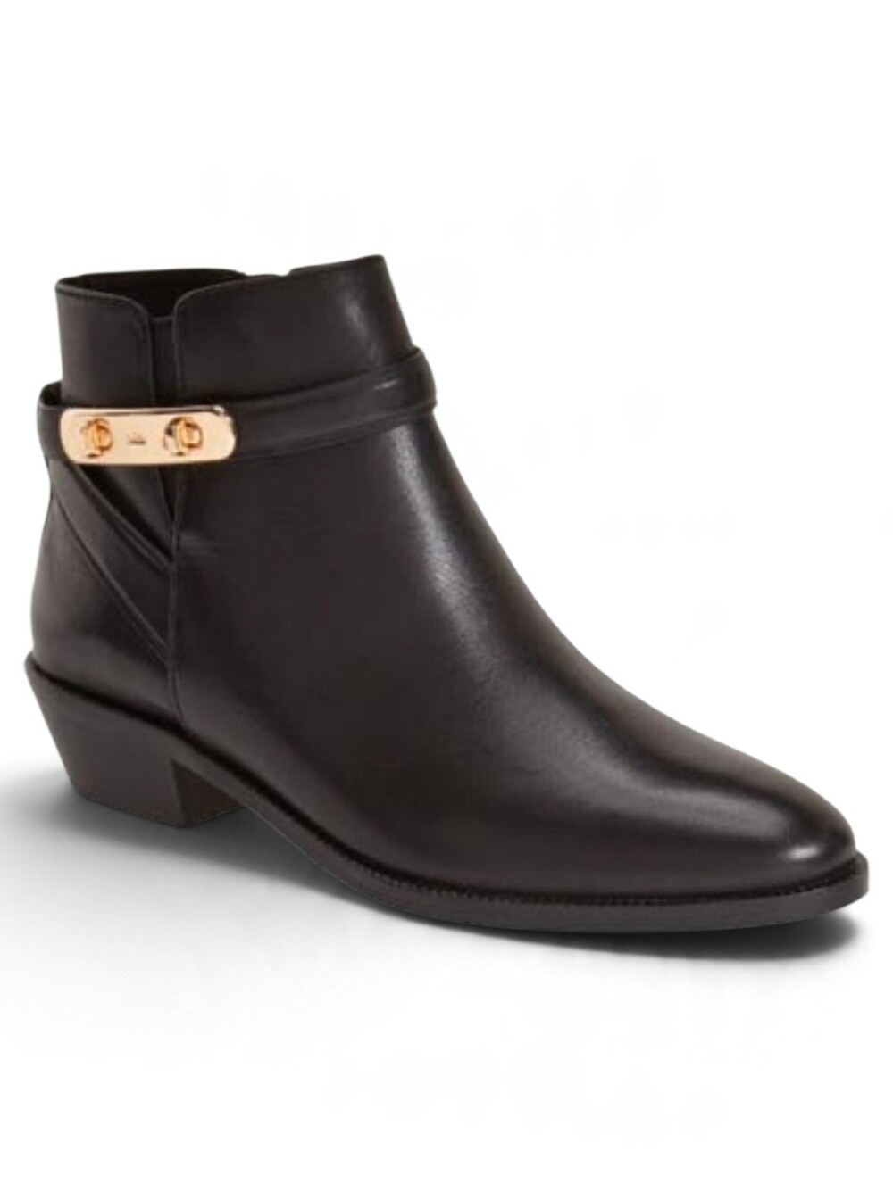COACH Coleen Leather Ankle Booties Turnlock 7 Side Zip Black Rose Gold Boots